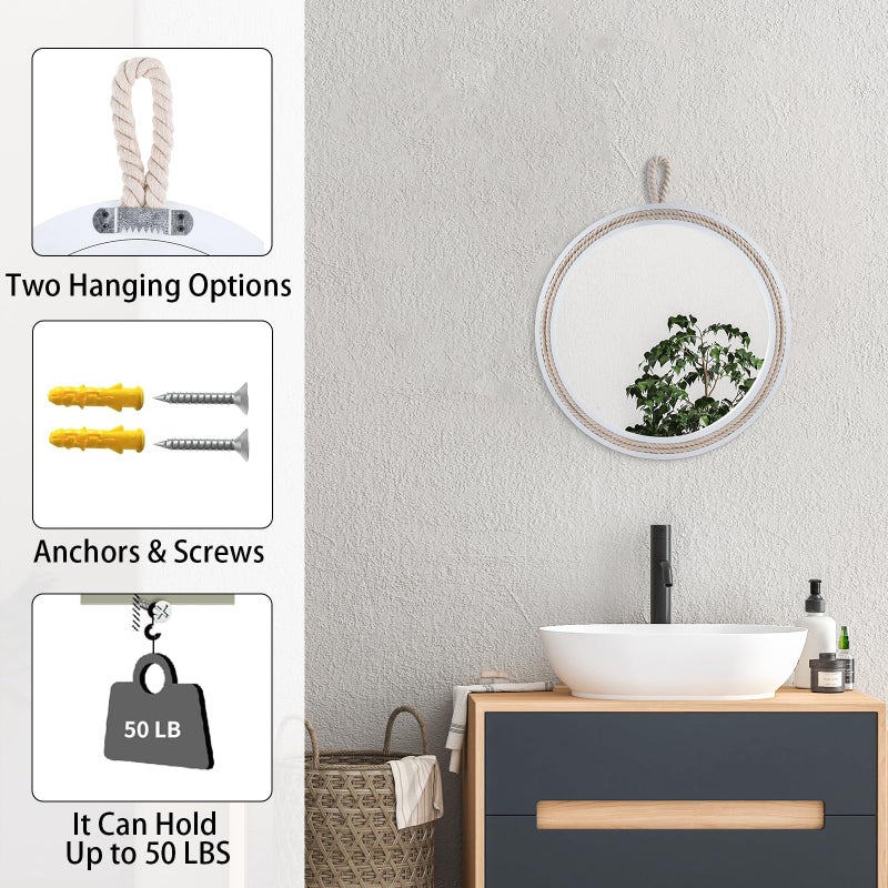 Decor Trends Small Decorative Mirror 11.4'' Round Hanging Mirror for Wall Nautical Rope Mirror for Bathroom Office Living Room All Occasions, White Accent 2 - Image 3